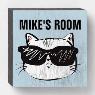 CAT WOOD SIGN PERSONALIZED BOY'S ROOM