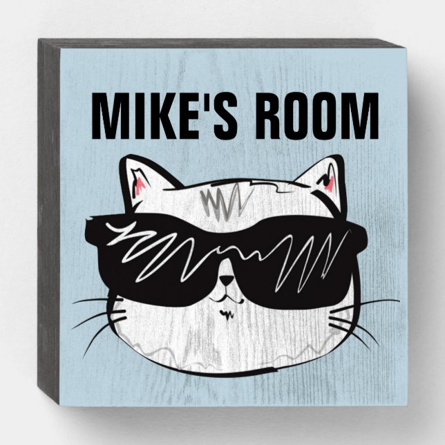 CAT WOOD SIGN PERSONALIZED BOY'S ROOM (Front Horizontal)