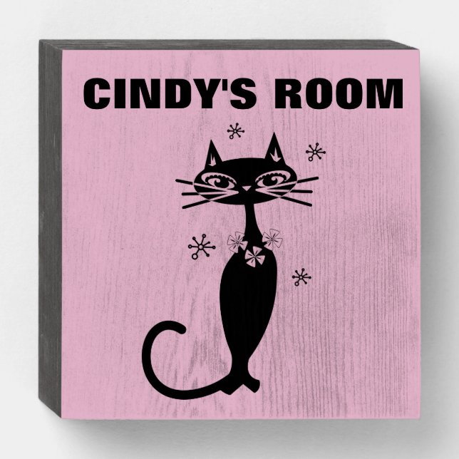 CAT WOOD SIGN PERSONALIZED GIRL'S ROOM (Front Horizontal)