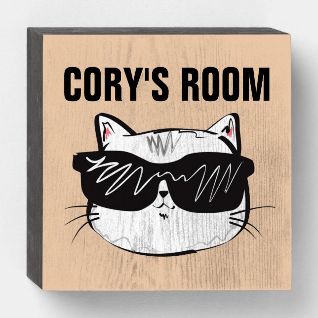 CAT WOOD SIGN PERSONALIZED KIDS ROOM (Front Horizontal)