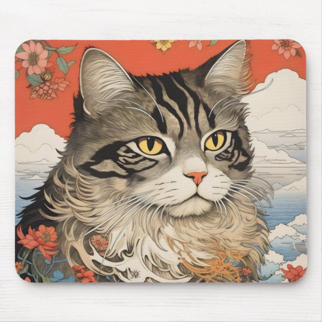 Cat Woodblock Mouse Pad (Front)
