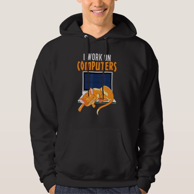 Cat Work On Computer Science Coder Programmer Hoodie (Front)