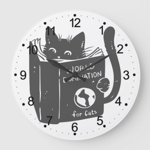 Cat world domination for cats _ Choose back color Large Clock