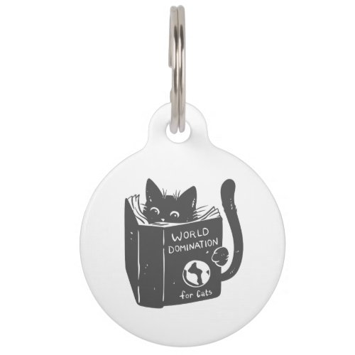 Cat world domination for cats _ Choose back color Pet ID Tag