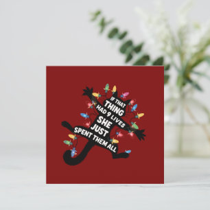 Cat Wrapped in Christmas Lights 9 Lives Cats Lover Holiday Card