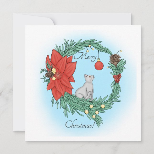 Cat Wreath  Holiday Card (Front)