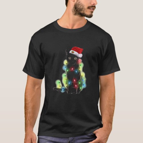 Cat Xmas Colorful Led Lights Christmas Day T_Shirt