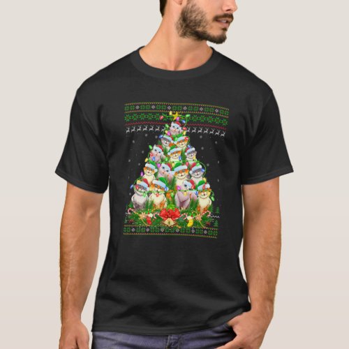 Cat Xmas Lighting Tree Santa Cat Ugly Christmas T_Shirt