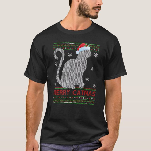 Cat  Xmas Santa Merry Catmas Ugly Cat Christmas T-Shirt (Front)