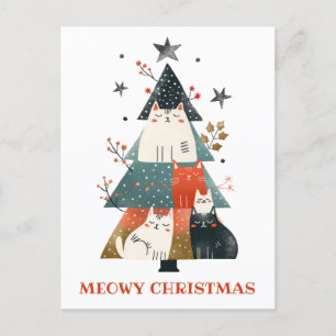 Cat Xmas Tree Whimsical& Funny Meowy Christmas  Postcard