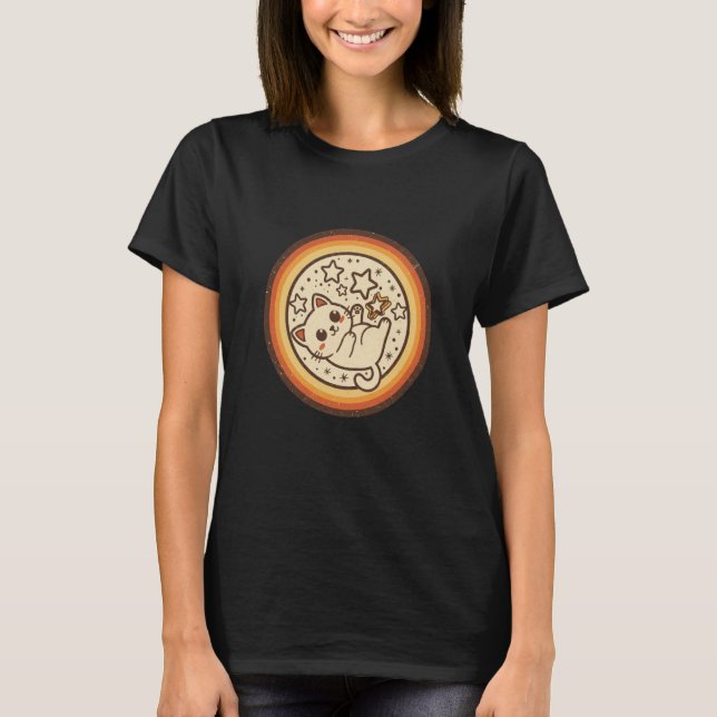 Cat Y2K 90s Aesthetic Streetwear Scary Cat Star T-Shirt (Front)