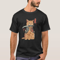 Cat Yakuza Samurai Tattoo Style Japanese Anime T-Shirt