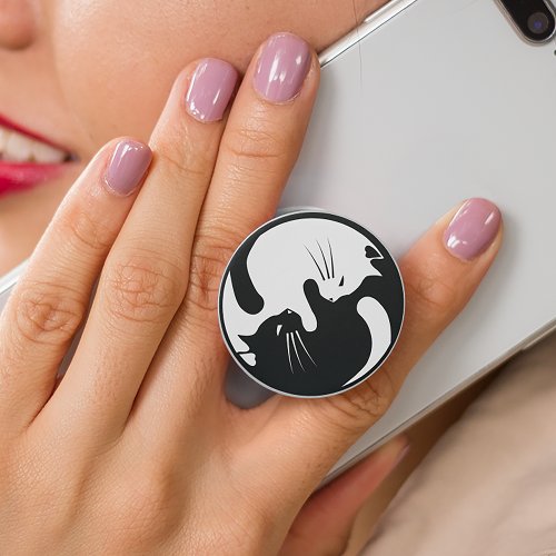Cat Yin and Yang Black and White PopSocket