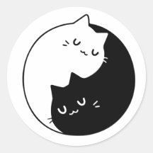 Cat Yin Yang Stickers, Black and White Cat Sticker