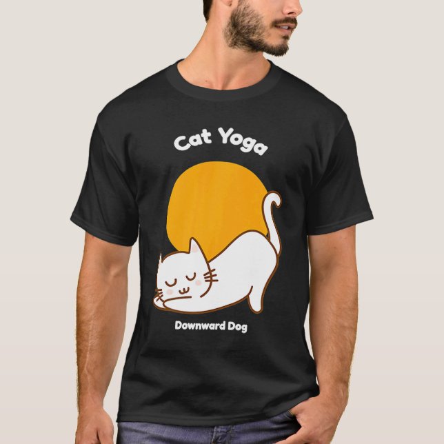 Cat Yoga Downward Dog Kitty Humour  Kitten Workout T-Shirt (Front)