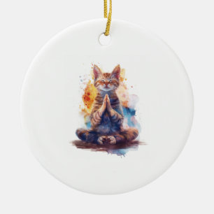 Cat Yoga Master Ceramic Ornament