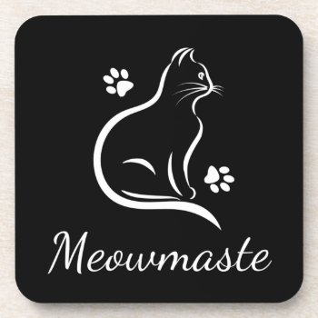 Cat Yoga Meowmaste Plastic Cork Coasters 6 - Black by xgdesignsnyc at Zazzle
