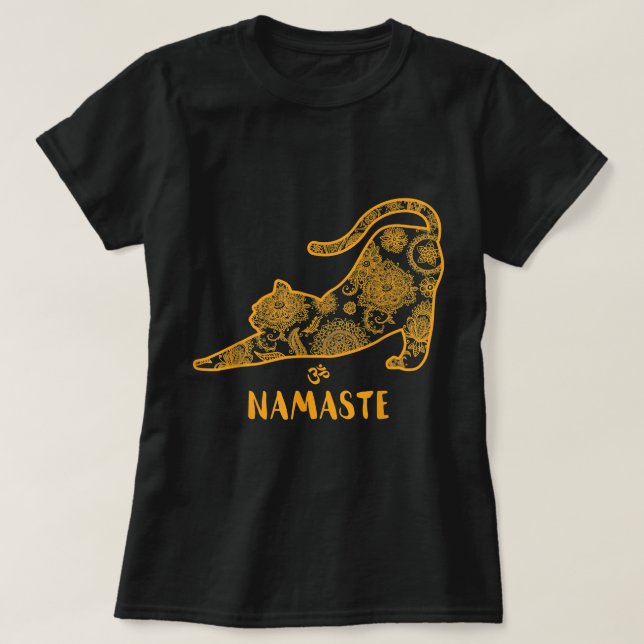 Cat Yoga Namaste OM - Funny Yoga Gift T-Shirt (Design Front)