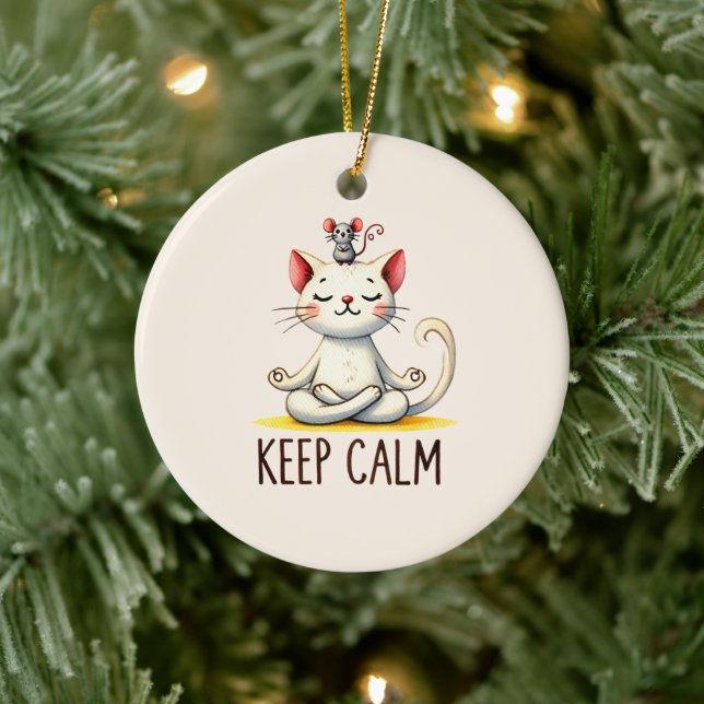 Cat Yoga Pose - Keep Calm Ceramic Ornament (Tree)