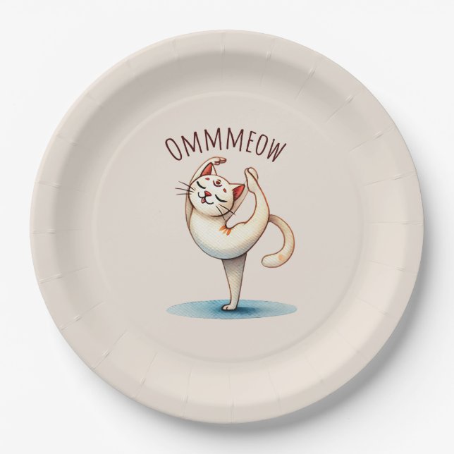 Cat Yoga Pose - Meow Paper Plates (Front)