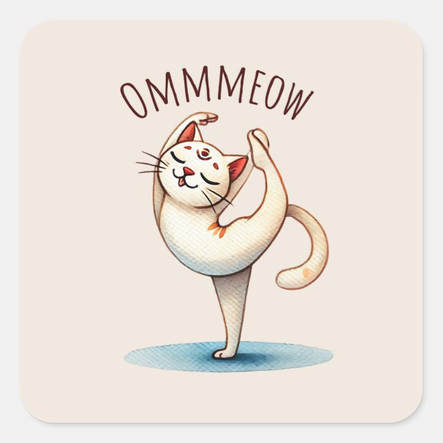 Cat Yoga Pose - Meow Square Sticker (Front)