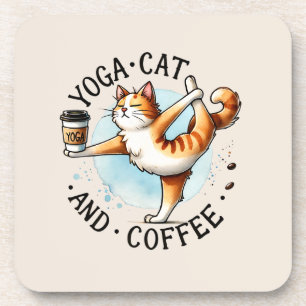 Cat Yoga Pose - Yoga Cat and Coffee Beverage Coaster