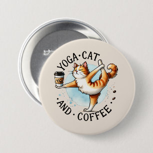 Cat Yoga Pose - Yoga Cat and Coffee Button