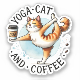 Cat Yoga Pose - Yoga Cat and Coffee Sticker