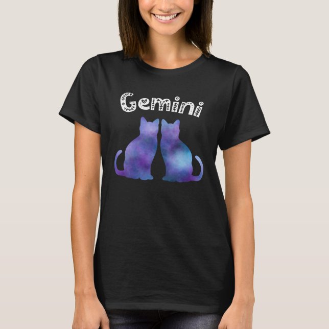 Cat Zodiac Gemini Tie Dye Nebula Pattern T-Shirt (Front)