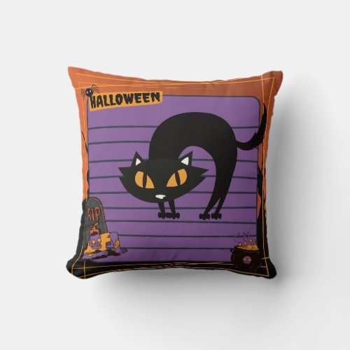 Cat Zombie Halloween Throw Pillow