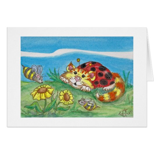 CatABug Cat Ladybug Bumble Bee Mice & Flower Art Cards (Front Horizontal)