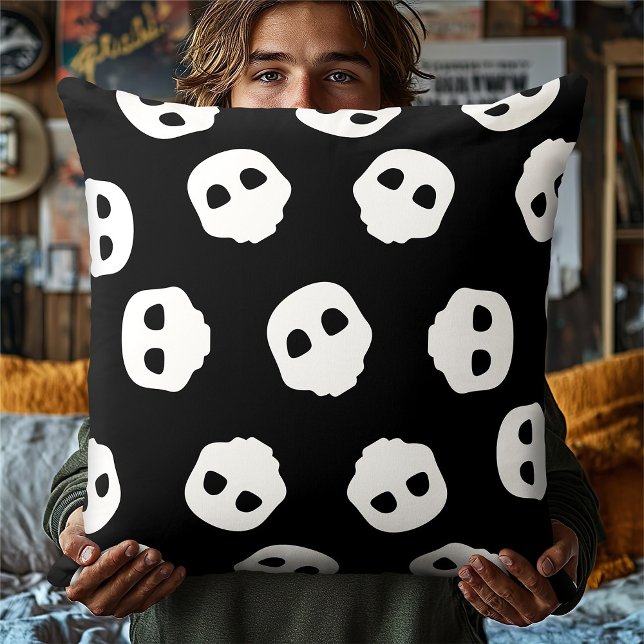 Catacomb White Skulls on Black Nu Goth Gothic Throw Pillow (Creator Uploaded)