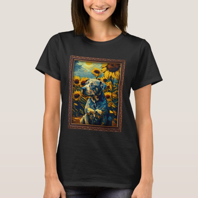 Catahoula Bulldog Painting Sunflower Flower Mom Wo T-Shirt (Front)