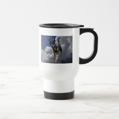 Catahoula Dog Running in Fluffy White Clouds Travel Mug