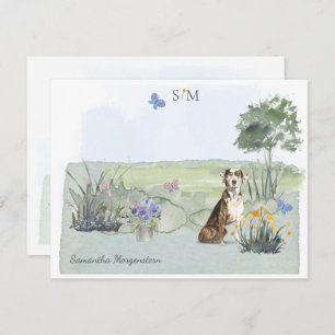 Catahoula Hound Dog Butterfly Monogram and Name Note Card