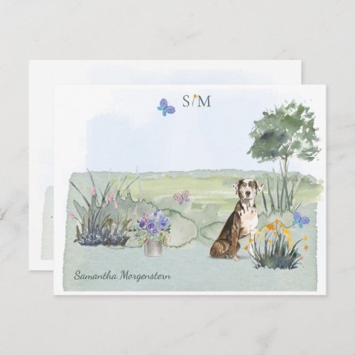 Catahoula Hound Dog Butterfly Monogram and Name  Note Card