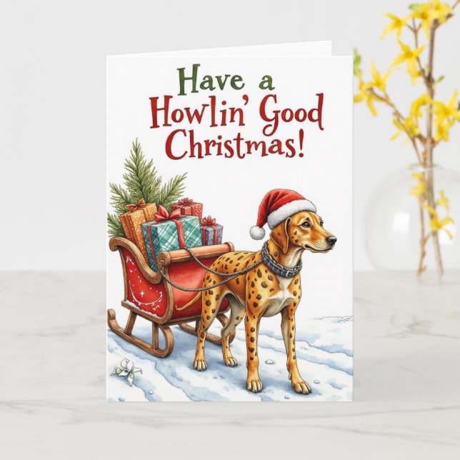Catahoula Leopard Dog Christmas Festive Holiday Card (Yellow Flower)
