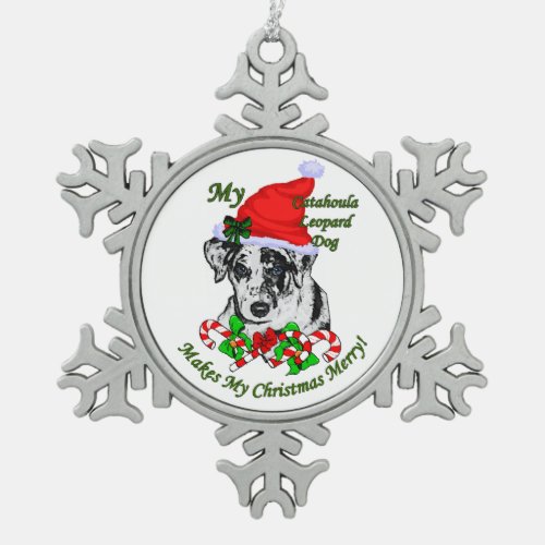 Catahoula Leopard Dog Christmas Snowflake Pewter Christmas Ornament