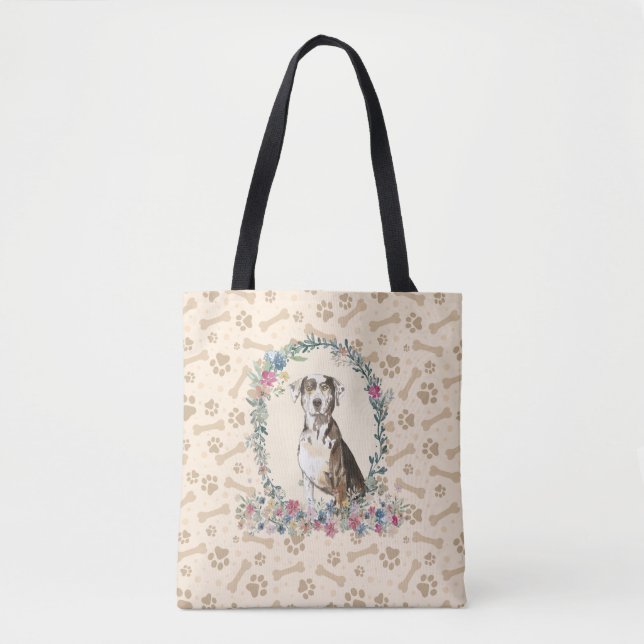 Catahoula Leopard Dog Paw Print & Dog Bone Cute  Tote Bag (Front)