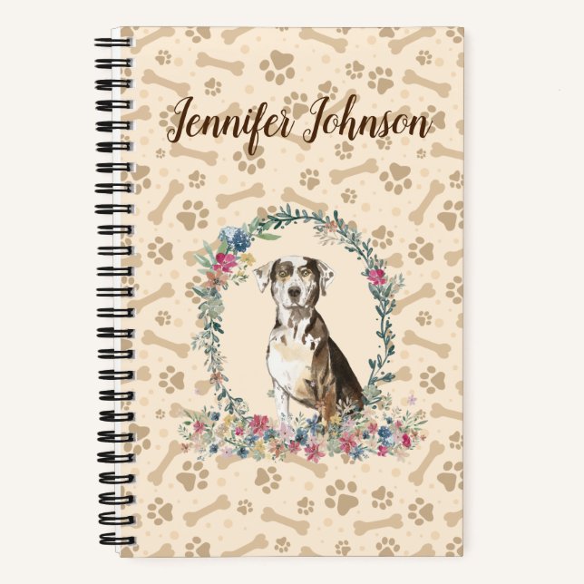 Catahoula Leopard Dog Paw Print & Floral Cute Notebook (Front)