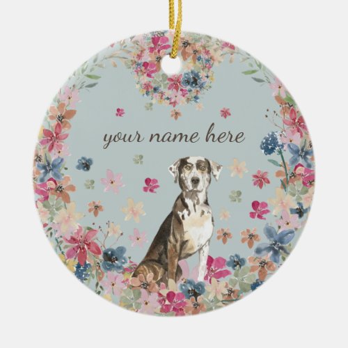 Catahoula Leopard Dog Puppy flower print Ceramic Ornament