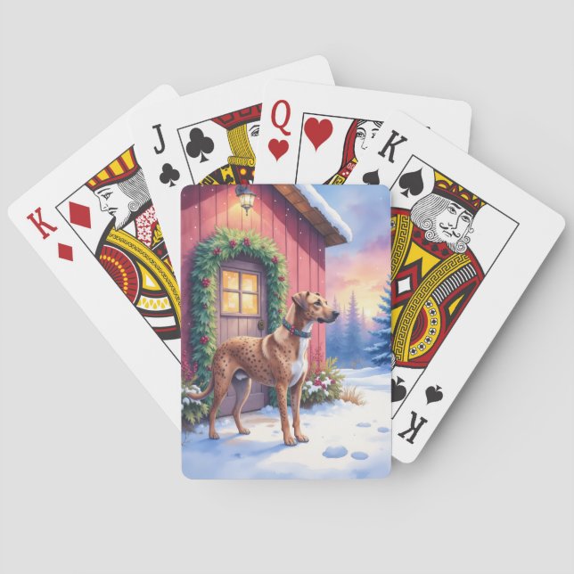 Catahoula Leopard Dog Rustic Barn Christmas Art Poker Cards (Back)