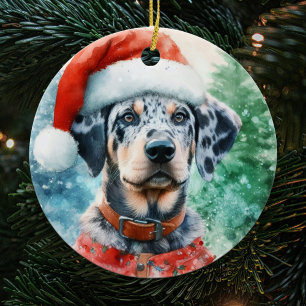 Catahoula Leopard Dog Watercolor Christmas Ceramic Ornament