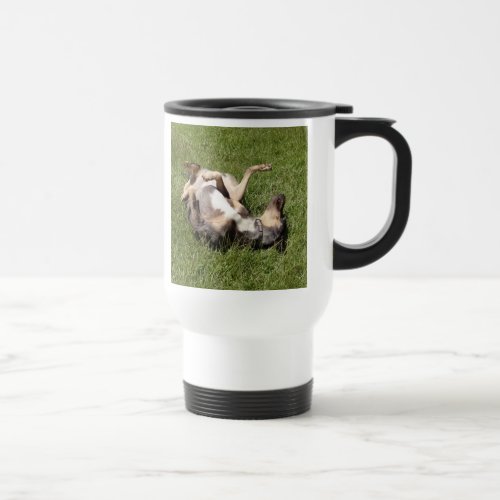 Catahoula Leopard Hog Dog Rolling in Grass Travel Mug