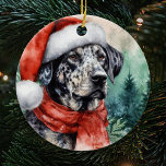 Catahoula Leopard Hound Watercolor Christmas Ceramic Ornament<br><div class="desc">Beautiful Watercolor Catahoula Leopard Dog Christmas Ornament with Christmas trees in the background.  The perfect gift for Catahoula Hound lovers who own a Catahoula Leopard Hound.</div>