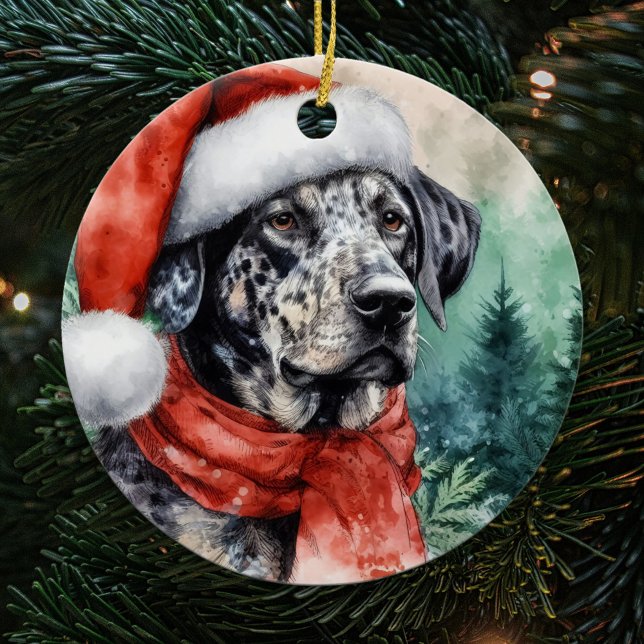 Catahoula Leopard Hound Watercolor Christmas Ceramic Ornament (Creator Uploaded)