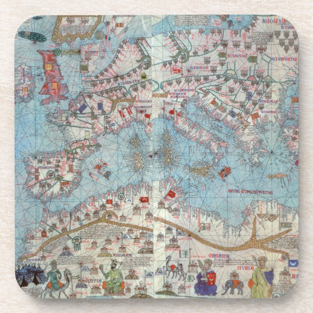 Catalan Atlas: Detail of North Africa and Europe, Drink Coaster (Front)