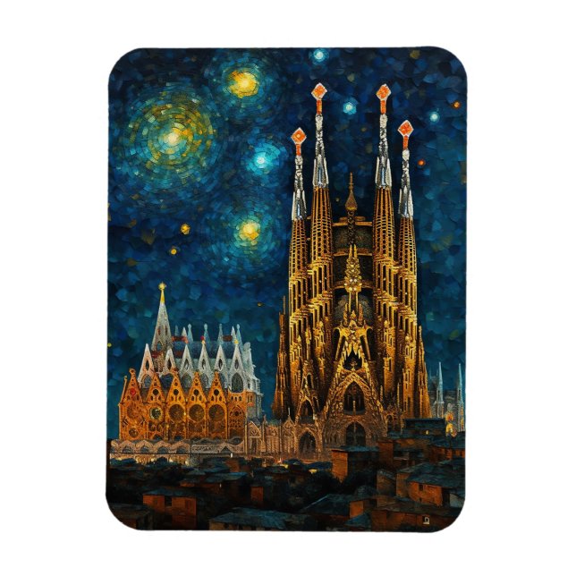 Catalan Starry Night | Gaudí Meets Van Gogh Magnet (Vertical)