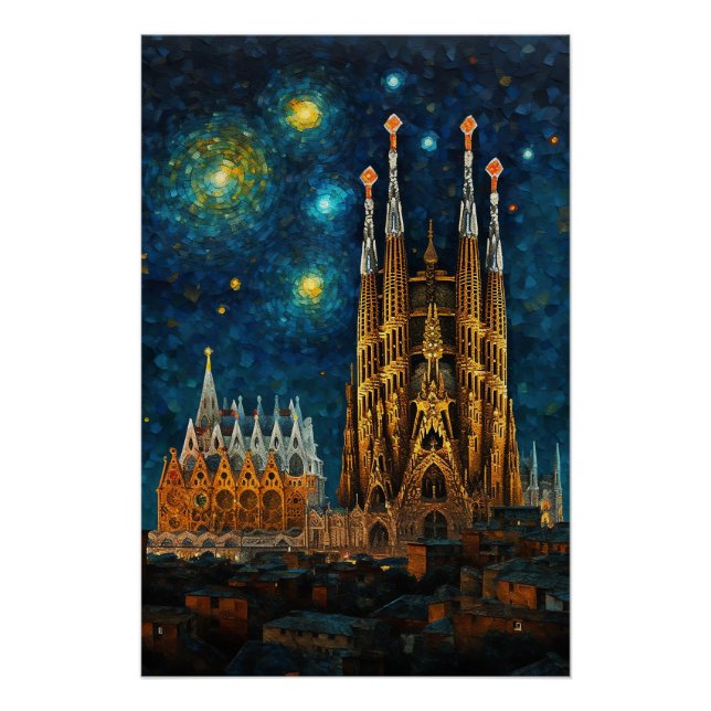 Catalan Starry Night | Gaudí Meets Van Gogh Poster (Front)