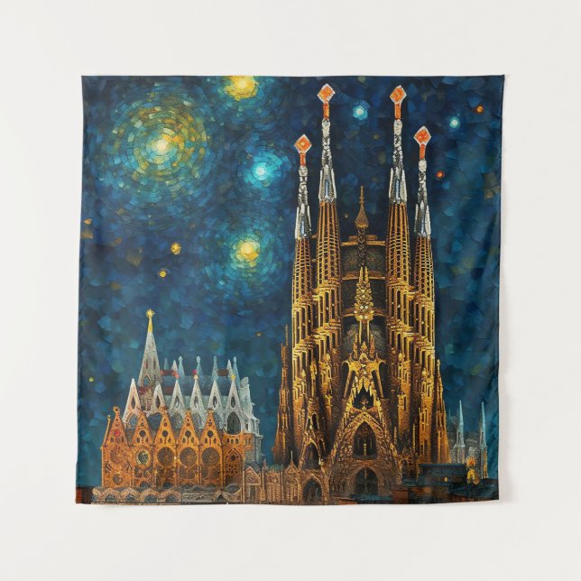 Catalan Starry Night | Gaudí Meets Van Gogh Tapestry (Front)